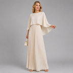 Adriana | Women's Wedding Guest Pleated Cape Maxi Dress