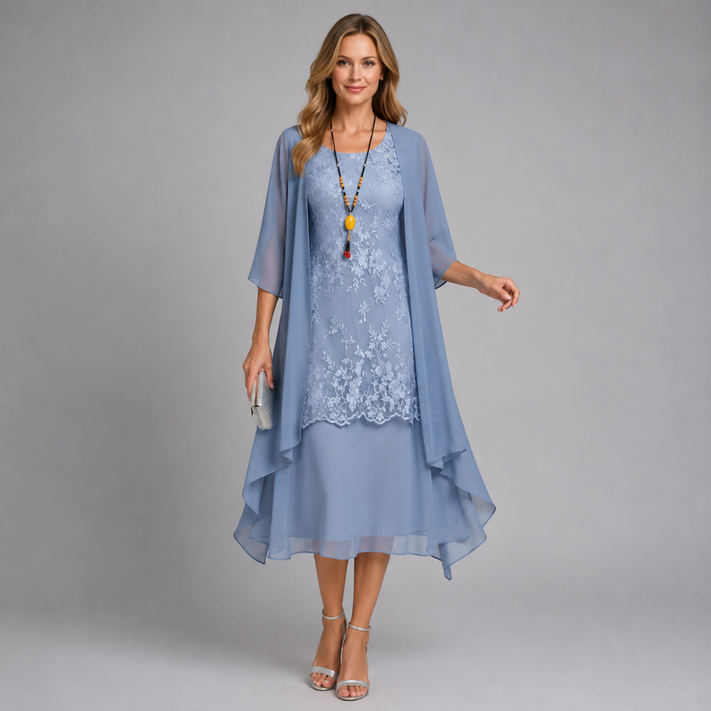 Amelia | Women's Wedding Guest Flowing Sheer Sleeve Midi Dress