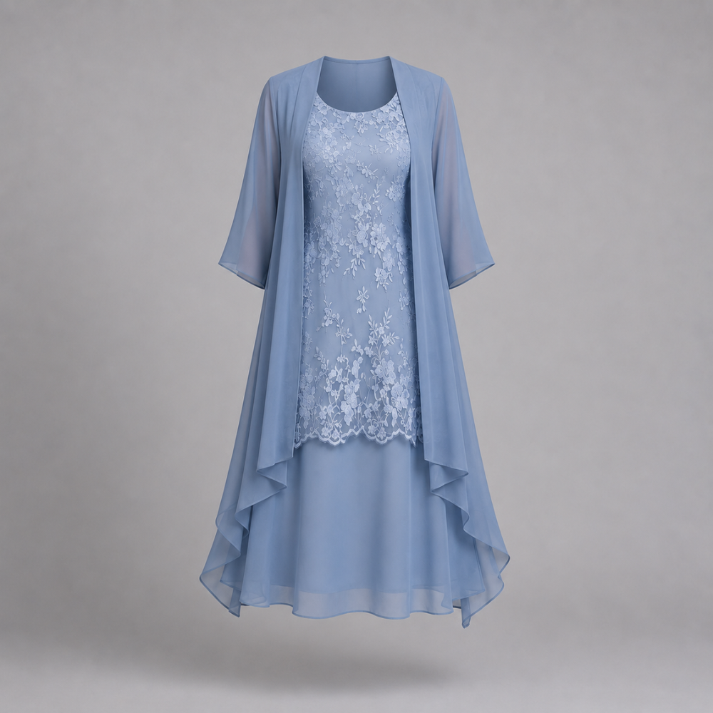 Amelia | Women's Wedding Guest Flowing Sheer Sleeve Midi Dress