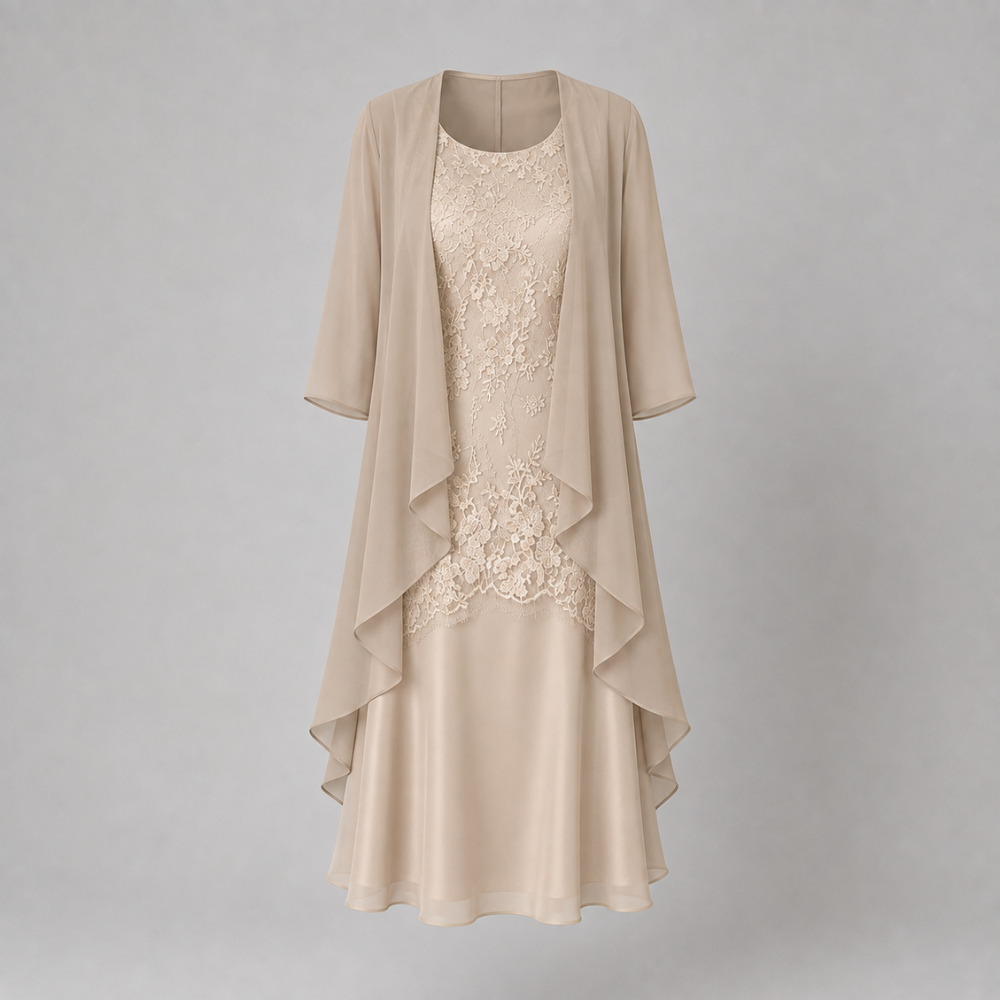 Amelia | Women's Wedding Guest Flowing Sheer Sleeve Midi Dress