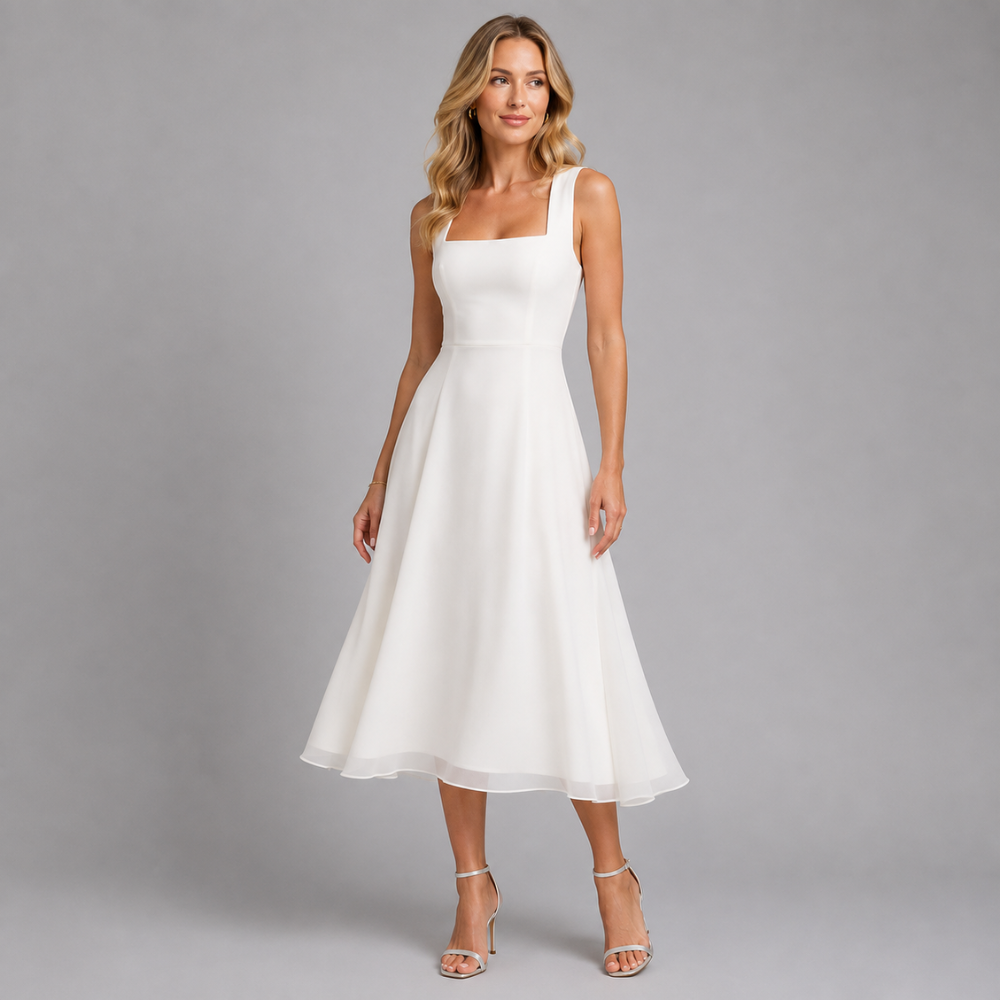 Camille | Women's Wedding Guest Elegant Square Neck Midi Dress