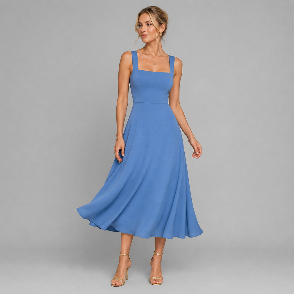 Camille | Women's Wedding Guest Elegant Square Neck Midi Dress