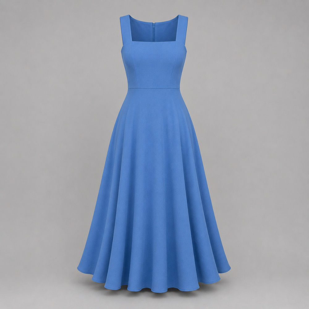 Camille | Women's Wedding Guest Elegant Square Neck Midi Dress