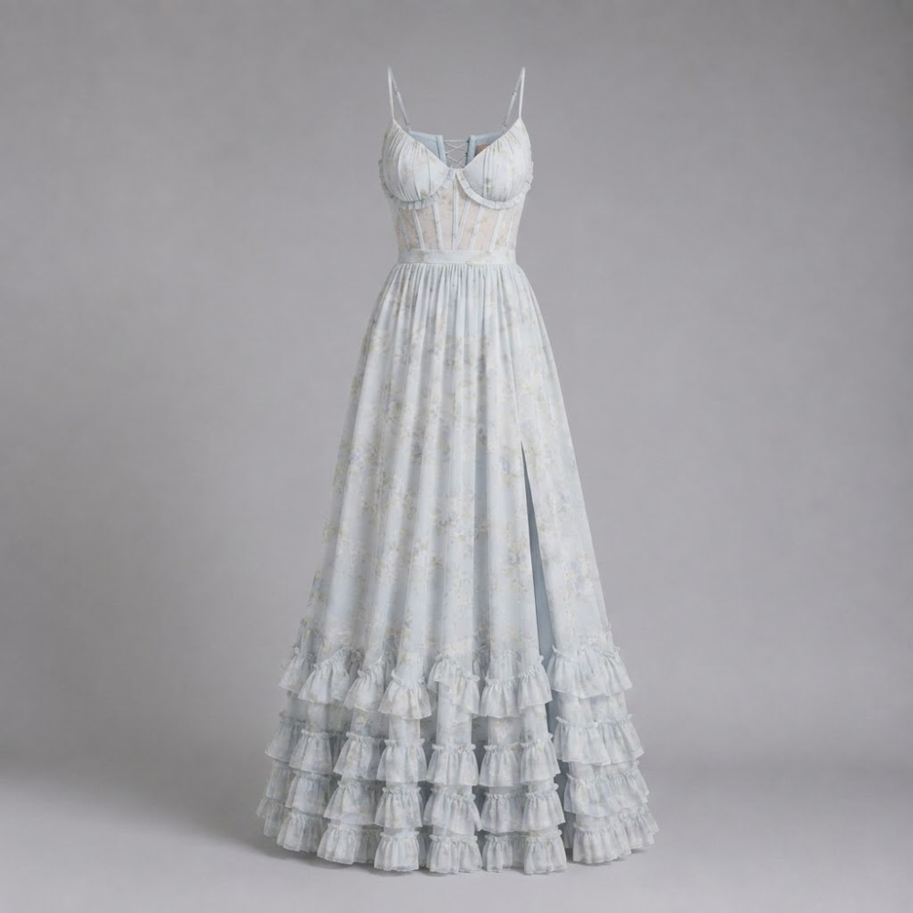 Juliette | Women's Floral Corset Ruffle Maxi Fall Wedding Guest Dress