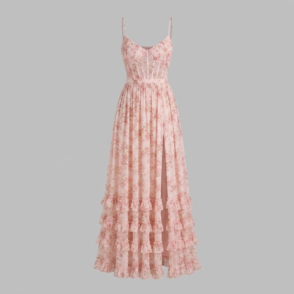 Juliette | Women's Floral Corset Ruffle Maxi Fall Wedding Guest Dress