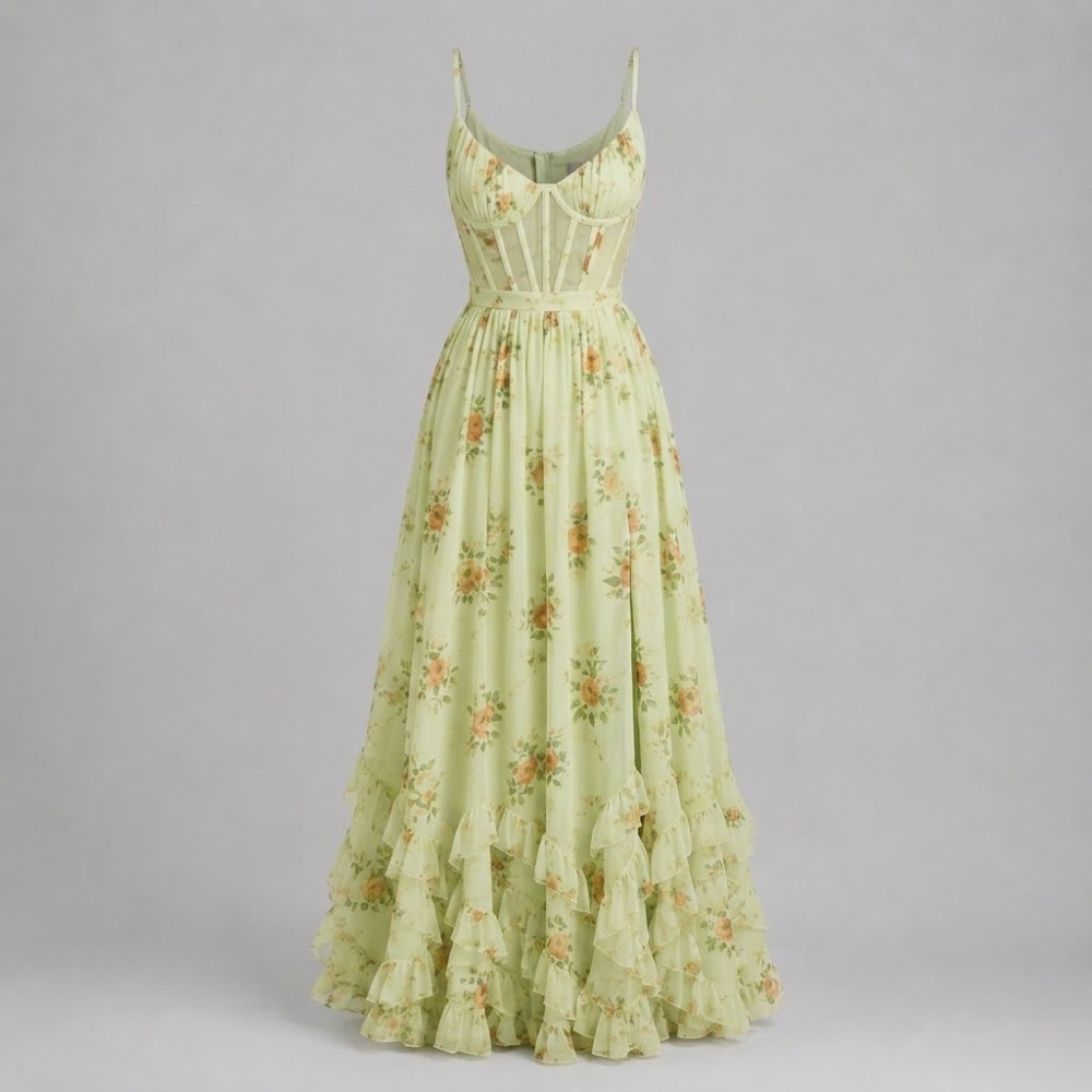 Juliette | Women's Floral Corset Ruffle Maxi Fall Wedding Guest Dress
