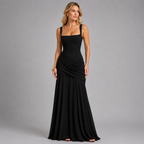 Sienna | Women's Ruched Square-Neck Fall Maxi Wedding Guest Dress