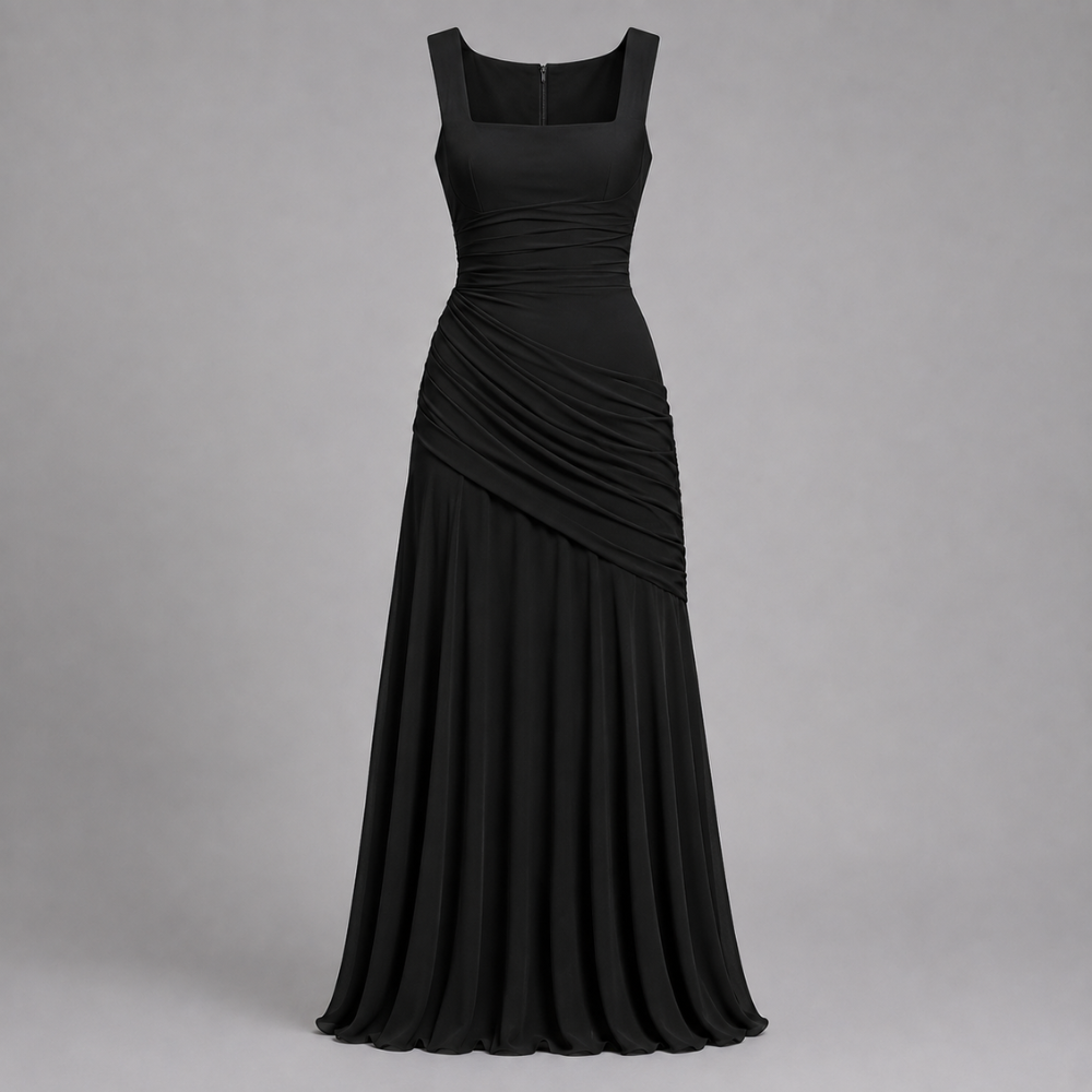 Sienna | Women's Ruched Square-Neck Fall Maxi Wedding Guest Dress