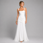 Sienna | Women's Ruched Square-Neck Fall Maxi Wedding Guest Dress