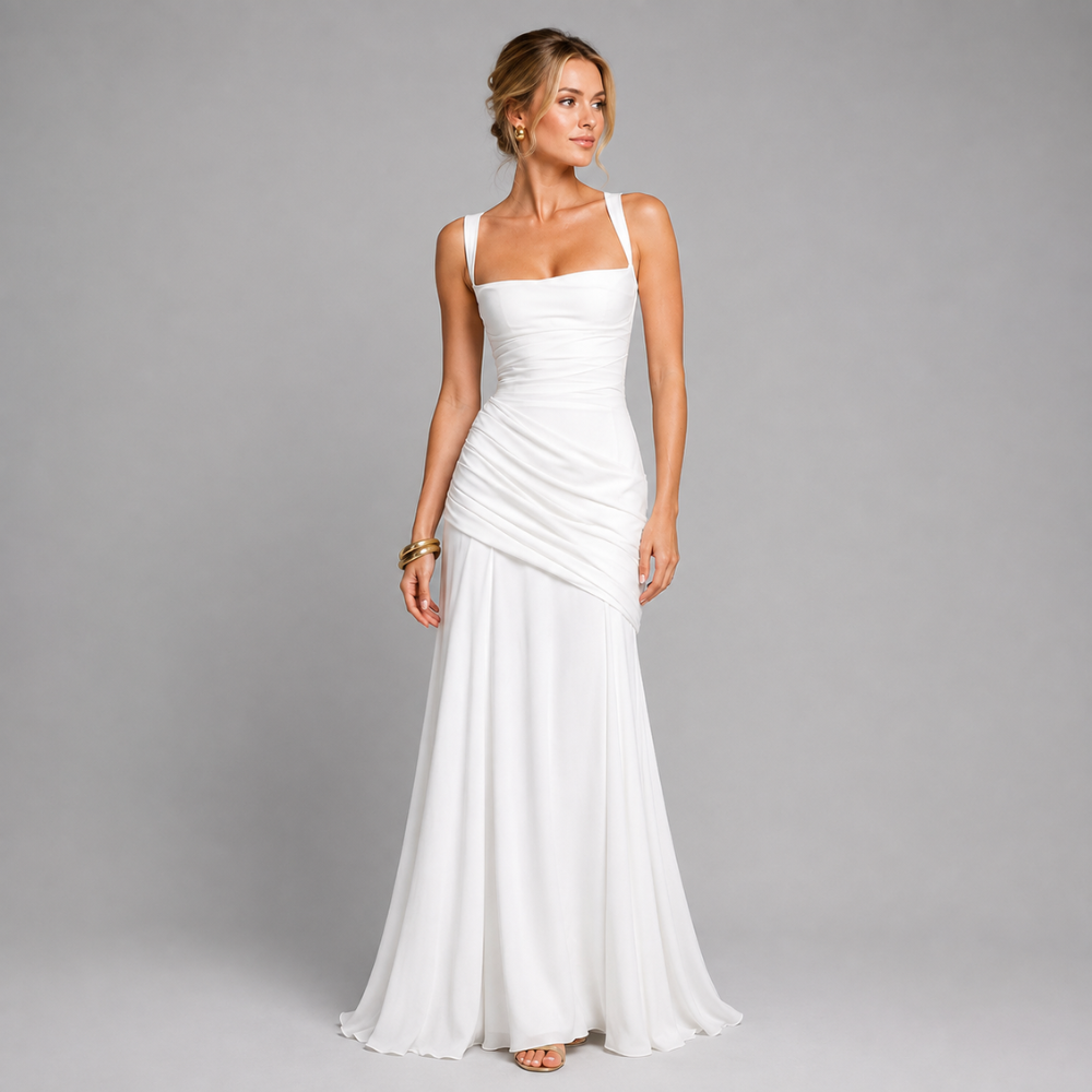 Sienna | Women's Ruched Square-Neck Fall Maxi Wedding Guest Dress