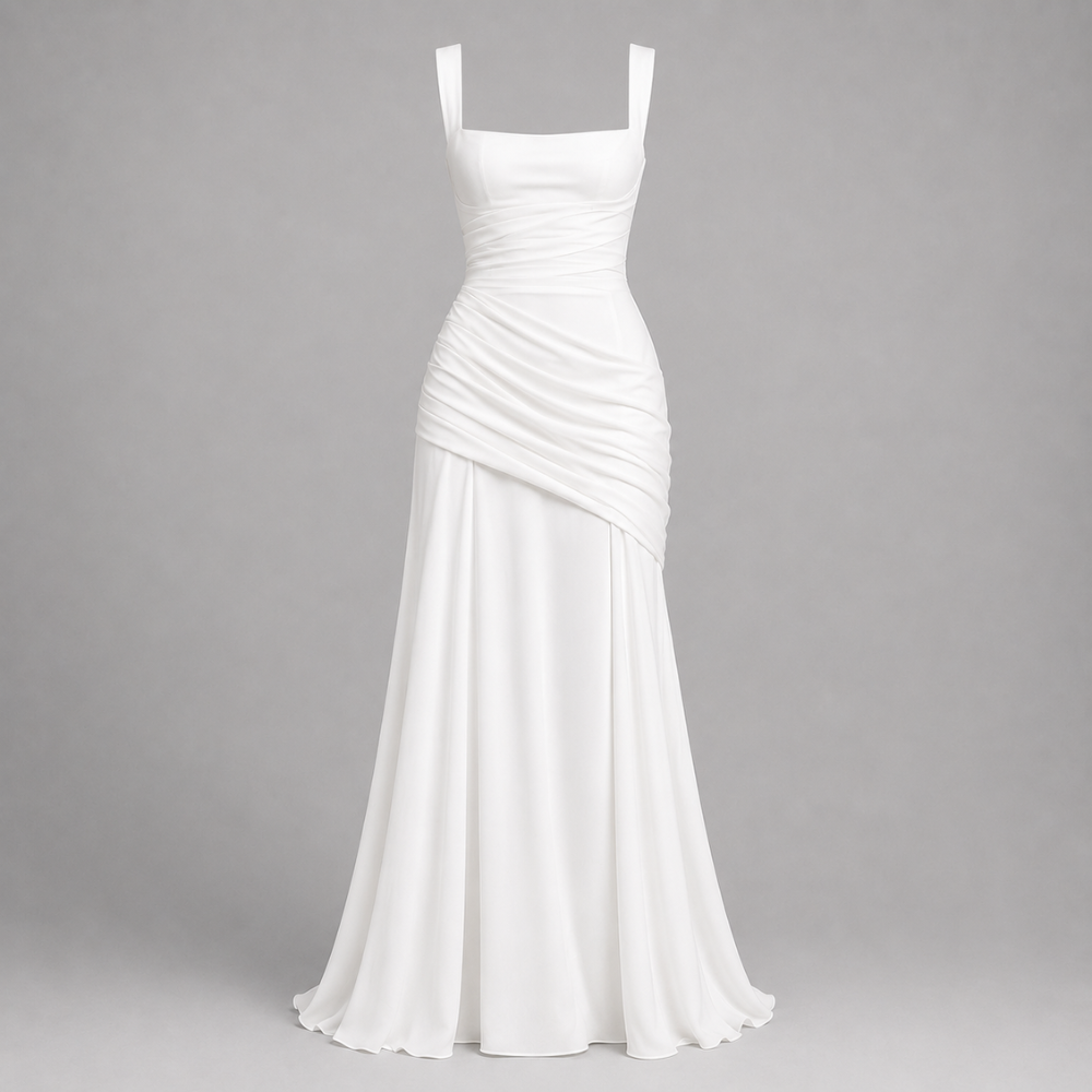 Sienna | Women's Ruched Square-Neck Fall Maxi Wedding Guest Dress