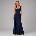 Sienna | Women's Ruched Square-Neck Fall Maxi Wedding Guest Dress